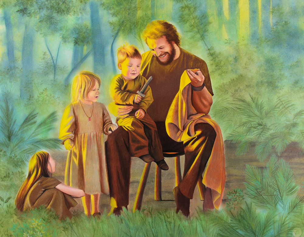 Captain Moroni Teaches His Children by Ria Fine Art